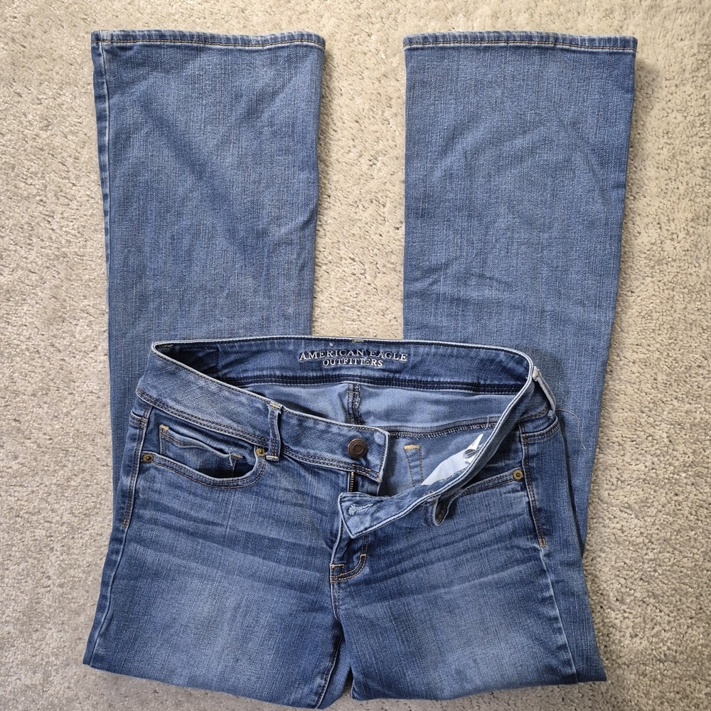 American Eagle Kick Boot Jeans Womens 12 Blue Bootcut Stretch Western USA Work